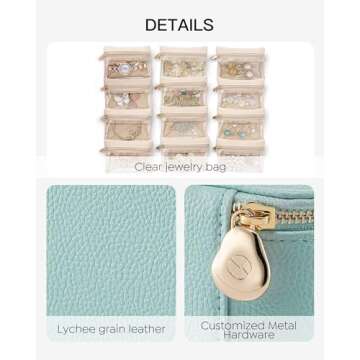 Vlando Travel Jewelry Case,Jewelry Travel Organizer for 12 Pcs Velvet Jewelry Pouches,Jewelry Box for Travelers Women Girls Christmas Birthday Gifts Trendy Stuff -Lake Blue