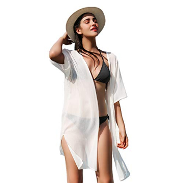 LA CARRIE Women's Chiffon Kimono Cardigan Cover Up with Half Sleeve Summer Sheer Beachwear Swimsuit ...