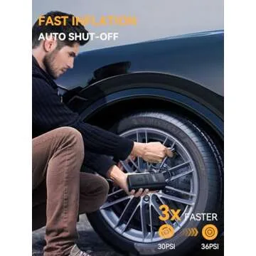 AIRSURE Tire Inflator Portable Air Compressor, 150 PSI Fast Inflation Cordless Air Pump with LED Lig...