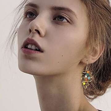 dh&yp Filigree jewelry，Christmas earrings for women dangling, Prom earrings, Fun and Unique Beaded Designer handmade Jewelry, Halloween, Colorful winter