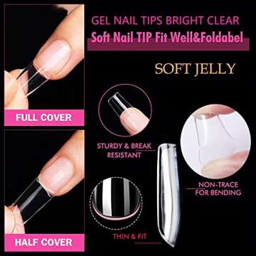 UNA GELLA Medium Square Nail Tips, 504pcs Medium Square Gel x Nail Tips 12 Sizes Full Cover Nail Tips Square Shaped Acrylic Clear Nails for Nail Extension Salon Home DIY Art