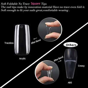 UNA GELLA Medium Square Nail Tips, 504pcs Medium Square Gel x Nail Tips 12 Sizes Full Cover Nail Tips Square Shaped Acrylic Clear Nails for Nail Extension Salon Home DIY Art
