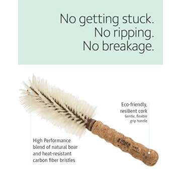 Ibiza Hair Boar Bristle Round Brush (B7-70mm) | Blonde Bristles & Cork Handle | Ideal for Color Treated Tresses | Big Waves or Tight Curls | Adds Shine & Texture for Long Styles & Large Sections