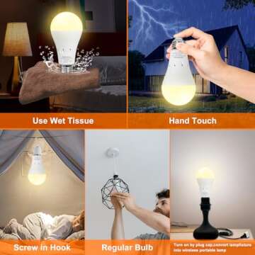 JackonLux Rechargeable Emergency Light Bulb UL Listed Battery Operated Light Bulb Power Outage Camping Reading Lighting Hurricane 9W 850 Lumens Soft White 3000K E26 120 Volt 4-Pack