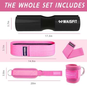 Gym Barbell Pad Set for Women and Men Gym Equipment, Barbell Pad Gym Essentials Women, Gym Accessories for Women with Barbell Pad, Resistance Bands, Ankle Safety Straps, Lifting Strap and Carry Bag