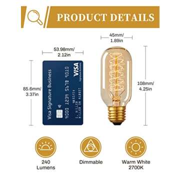 DORESshop Vintage Edison Bulbs 40 Watt, Incandescent Light Bulbs, T45, 110-130 Volts, E26/E27 Base Dimmable Decorative Antique Filament Bulbs, Amber Glass, Warm White, 4 Pack
