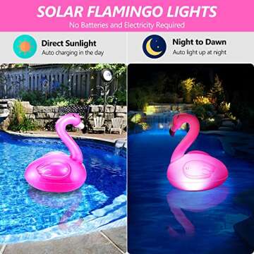 Toodour Floating Pool Lights, 2 Packs Solar Flamingo Pool Lights that Float, Waterproof Glow in The Dark Inflatable Solar Powered Flamingo Lights for Swimming Pool, Party, Garden, Patio, Outdoor Decor