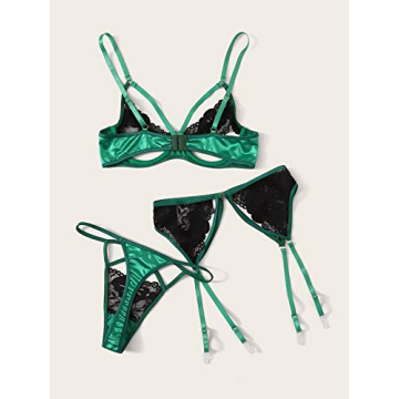 WDIRARA Women's Mesh Ruffle Garter Lingerie Set