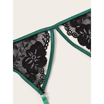 WDIRARA Women's Mesh Ruffle Garter Lingerie Set