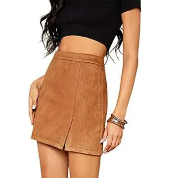 VNDFLAG Women's High Waist Faux Suede Side Split Bodycon Short Mini Skirt