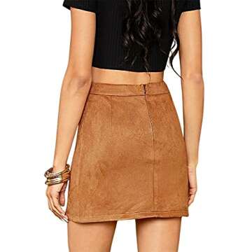 VNDFLAG Women's High Waist Faux Suede Side Split Bodycon Short Mini Skirt