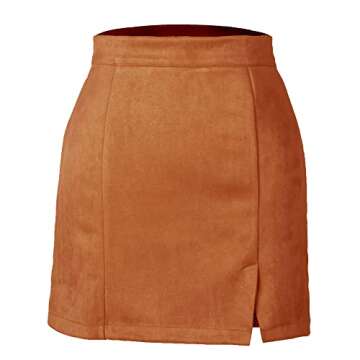 VNDFLAG Women's High Waist Faux Suede Side Split Bodycon Short Mini Skirt
