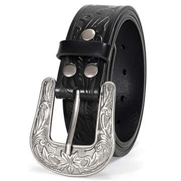 XZQTIVE Women Men Genuine Leather Belt Vintage Ladies Western Belt Engraved Tooled Leather Belt Cowboy Cowgirl Country Belt
