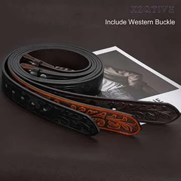 XZQTIVE Women Men Genuine Leather Belt Vintage Ladies Western Belt Engraved Tooled Leather Belt Cowboy Cowgirl Country Belt