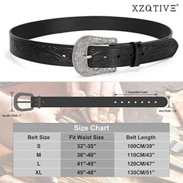 XZQTIVE Women Men Genuine Leather Belt Vintage Ladies Western Belt Engraved Tooled Leather Belt Cowboy Cowgirl Country Belt