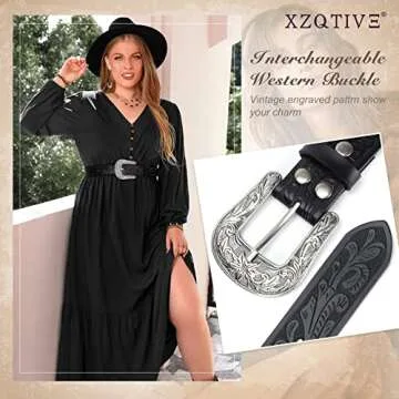 XZQTIVE Women Men Genuine Leather Belt Vintage Ladies Western Belt Engraved Tooled Leather Belt Cowboy Cowgirl Country Belt