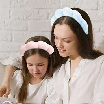 XSHYE Spa Headband for Women Girls Makeup Headband Sponge Terry Towel Cloth Fabric Headband for Washing Face,Skincare,Shower Hair Accessory (2 Pack - Pink+Black)