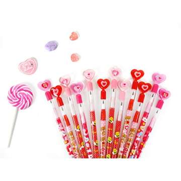 TINYMILLS 24 Pcs Valentine's Day Heart Multi Point Pencils Party Favors Goodie Bag Stuffers Classroo...