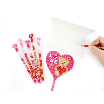TINYMILLS 24 Pcs Valentine's Day Heart Multi Point Pencils Party Favors Goodie Bag Stuffers Classroom Exchange Valentine's Day Pencils Party Supplies Heart Pencils