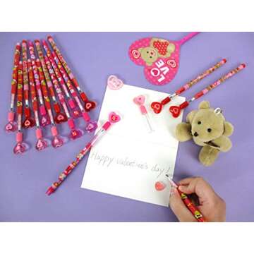 TINYMILLS 24 Pcs Valentine's Day Heart Multi Point Pencils Party Favors Goodie Bag Stuffers Classroom Exchange Valentine's Day Pencils Party Supplies Heart Pencils