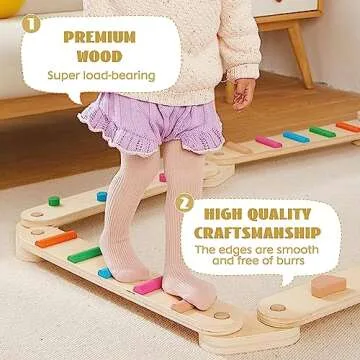 Wooden Balance Beam for Kids 3-5 - Fun & Safe Play
