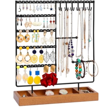 X-cosrack Jewelry Holder Organizer Stand, Jewelry Display with Earring Necklace Bracelet Holder, Ear...