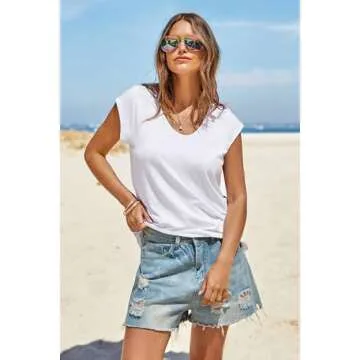 Stylish Women's Cap Sleeve V Neck T-Shirts in Many Colors
