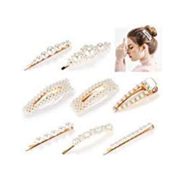 Pearl Hair Clips for Women Girls, Funtopia 8pcs Fashion Sweet Artificial Pearl Alligator Clips Barre...