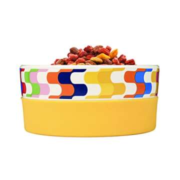 Now House for Pets by Jonathan Adler Bargello Duo Dog Bowl, Small Cute Ceramic Dog Food Bowl from Now House by Jonathan Adler for Water or Food, 4.5 Inch Dog Bowl, Yellow (FF16358)