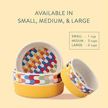 Now House for Pets by Jonathan Adler Bargello Duo Dog Bowl, Small Cute Ceramic Dog Food Bowl from Now House by Jonathan Adler for Water or Food, 4.5 Inch Dog Bowl, Yellow (FF16358)
