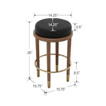 Elegant Set of 2 Modern Farmhouse Round Bar Stools with Footrest 26 Inch