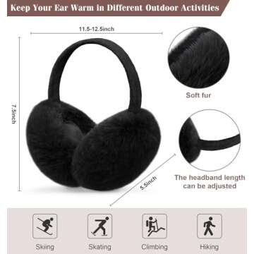 YSense Earmuffs Ear Warmers for Women Winter Fur Adjustable Foldable Ear Muffs Gifts