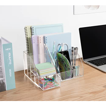 Clear Acrylic Desk Organizer with 9 Compartments for Office Use