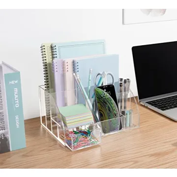 Clear Acrylic Desk Organizer with 9 Compartments for Office Use