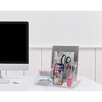 Clear Acrylic Desk Organizer with 9 Compartments for Office Use