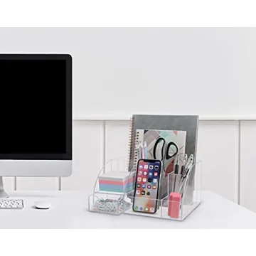 Clear Acrylic Desk Organizer with 9 Compartments for Office Use