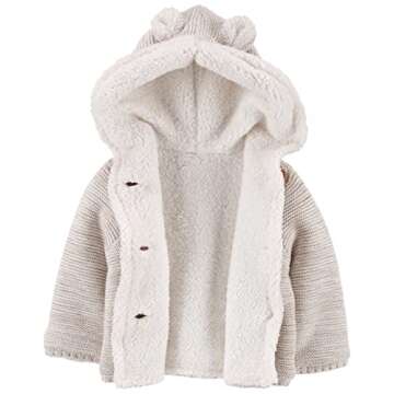 Carter's Unisex Baby Boys and Baby Girls Button Front Hooded Sherpa-Lined Cardigan Jacket (Grey, 6 Months)