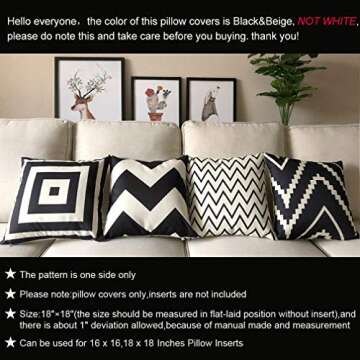 ULOVE LOVE YOURSELF Square Decorative Throw Pillows Cushion Covers Cotton Linen Black& Beige Stripes...