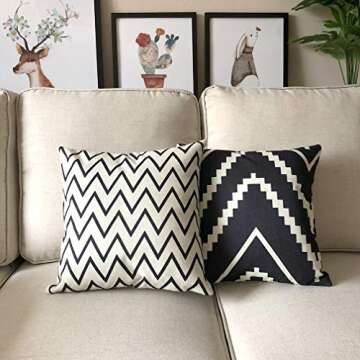 ULOVE LOVE YOURSELF Square Decorative Throw Pillows Cushion Covers Cotton Linen Black& Beige Stripes Modern Geometry Print Home Pillowcases 18 X 18 Inch,4 Pack(Stripe -1)