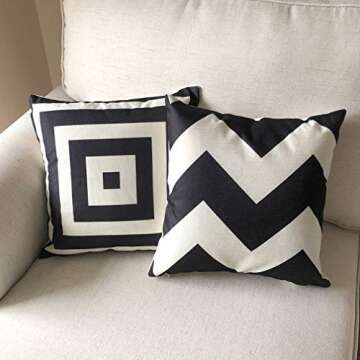 ULOVE LOVE YOURSELF Square Decorative Throw Pillows Cushion Covers Cotton Linen Black& Beige Stripes Modern Geometry Print Home Pillowcases 18 X 18 Inch,4 Pack(Stripe -1)