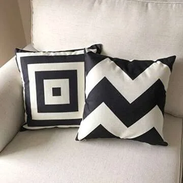 ULOVE LOVE YOURSELF Square Decorative Throw Pillows Cushion Covers Cotton Linen Black& Beige Stripes Modern Geometry Print Home Pillowcases 18 X 18 Inch,4 Pack(Stripe -1)