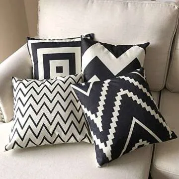 ULOVE LOVE YOURSELF Square Decorative Throw Pillows Cushion Covers Cotton Linen Black& Beige Stripes Modern Geometry Print Home Pillowcases 18 X 18 Inch,4 Pack(Stripe -1)