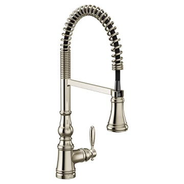 Moen S73104NL Weymouth One Handle Pre-Rinse Spring Pulldown Kitchen Faucet with Power Boost, Polishe...