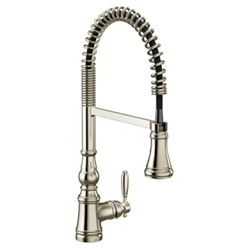 Moen S73104NL Weymouth One Handle Pre-Rinse Spring Pulldown Kitchen Faucet with Power Boost, Polishe...
