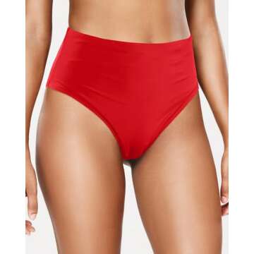 Tempt Me Womens Red High Cut High Waisted Bikini Bottoms Tummy Control Bathing Suit Bottoms Swim Bot...