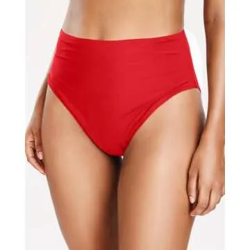 Tempt Me Womens Red High Cut High Waisted Bikini Bottoms Tummy Control Bathing Suit Bottoms Swim Bottom Swimsuit Bottom L
