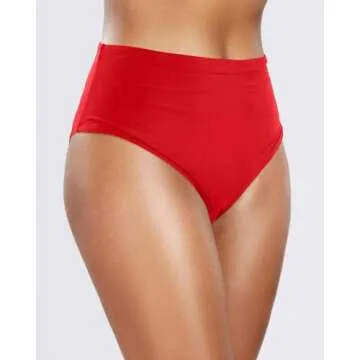 Tempt Me Womens Red High Cut High Waisted Bikini Bottoms Tummy Control Bathing Suit Bottoms Swim Bottom Swimsuit Bottom L