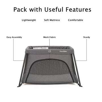 Pamo Babe Travel Crib Lightweight Portable Playard with Comfortable Mattress Light Playpen for Baby and Toddler with Carry-on Handbag Safe Baby Crib for Play and Sleeping with Sturdy & Removable Legs