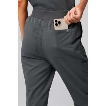 Fabletics Women's High Rise Active Scrub Jogger - MotionTech, 4-Way Stretch, Pocket-Packed, Lightweight, Semi-Slim Fit, L/Tall 31 in | 31, Onyx