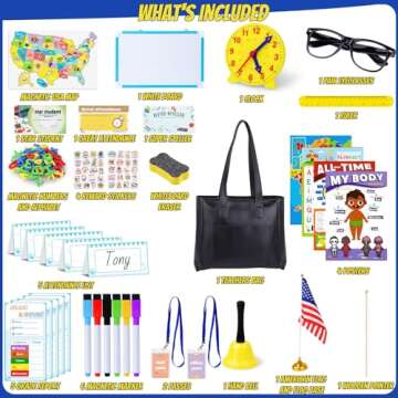 Gifts2U Pretend Play School Sets for Kids - With Teacher Bag, Whiteboard, Learning Clock, Educational Posters and Teaching Toy Supplies.